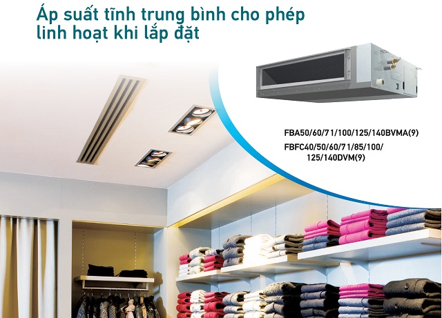 Dàn lạnh áp suất tĩnh trung bình có sự lắp đặt linh hoạt